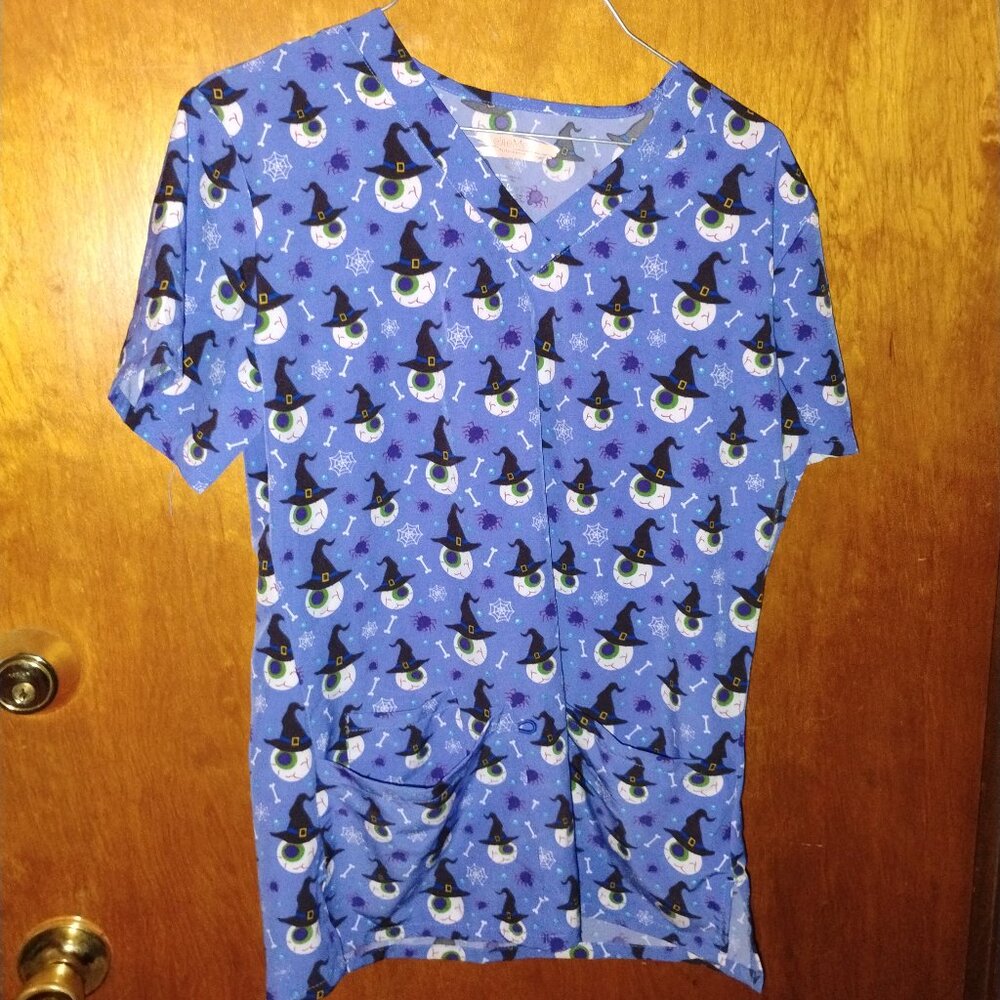 Halloween Eyeball Glow In Dark Women's Scrub Top M